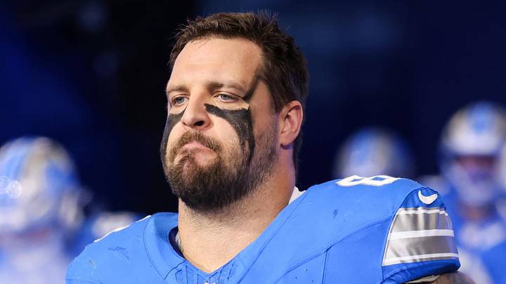 Detroit Lions tackle Taylor Decker (68) enters the field 