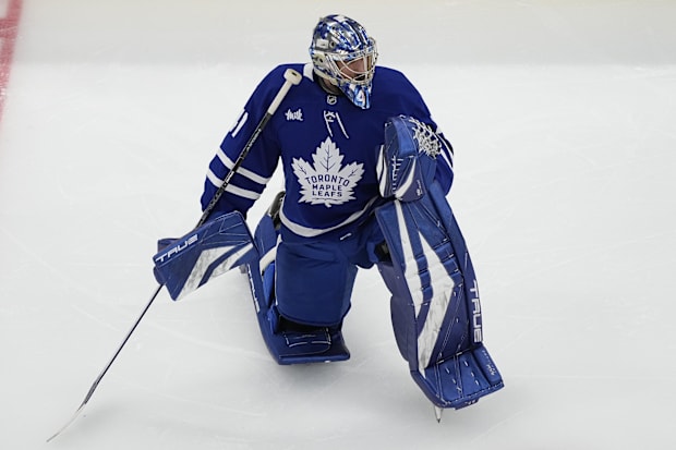 Hockey goalie in blue unifor