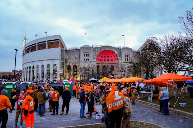 Tennessee fans tailgate before the first-round College Football Playoff game in Columbus, Ohio.
