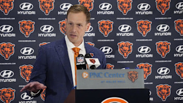 Jan 22, 2025; Lake Forest, IL, USA; Chicago Bears head coach Ben Johnson answers questions during a introductory press conference at PNC Center. Mandatory Credit: David Banks-Imagn Images