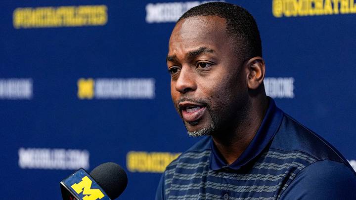 Michigan men’s basketball head coach Mike Boynton Jr. speaks at his introductory press conference at Crisler Center in Ann Arbor on Tuesday, July 28, 2026.