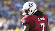 January 1,2013; Tampa, FL, USA; South Carolina Gamecocks defensive end Jadeveon Clowney (7) against the Michigan Wolverines during the second half of the 2013 Outback Bowl at Raymond James Stadium. South Carolina Gamecocks defeated the Michigan Wolverines 33-28. Mandatory Credit: Kim Klement-Imagn Images