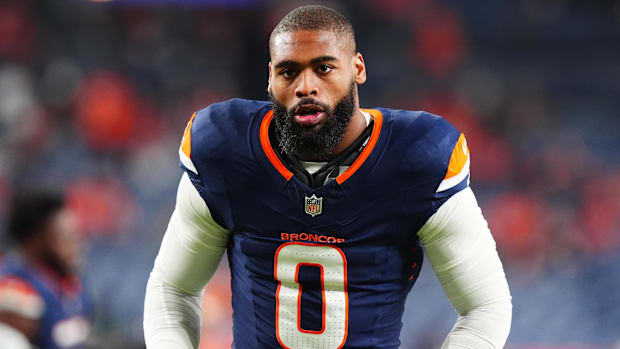 Denver Broncos linebacker Jonathon Cooper (0) before the game against the Cleveland Browns at Empower Field at Mile High.
