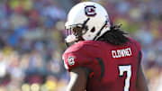 January 1,2013; Tampa, FL, USA; South Carolina Gamecocks defensive end Jadeveon Clowney (7) against the Michigan Wolverines during the second half of the 2013 Outback Bowl at Raymond James Stadium. South Carolina Gamecocks defeated the Michigan Wolverines 33-28. Mandatory Credit: Kim Klement-Imagn Images