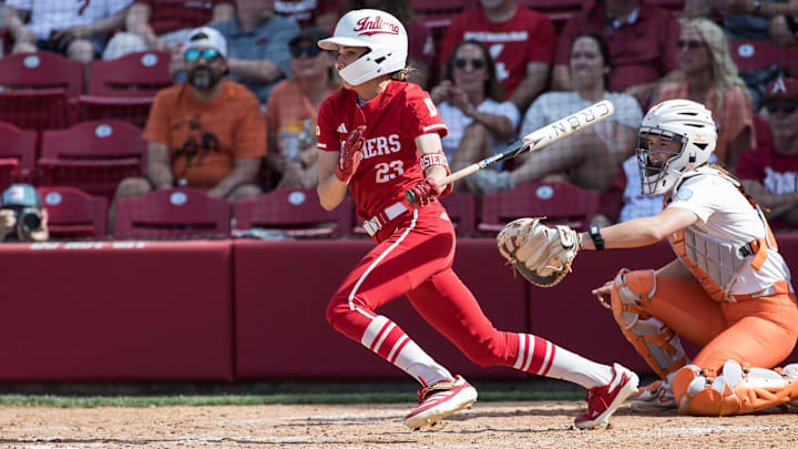 Indiana Hoosiers outfielder Melina Wilkison (23) bats during the fifth inning against Oklahoma State Cowgirls. Oklahoma State won 11-6. Indiana Hoosiers outfielder Melina Wilkison (23) bats during the fifth inning against Oklahoma State Cowgirls. Oklahoma State won 11-6.
