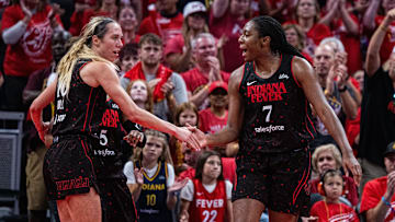 Aliyah Boston (right) had her best offensive performance of the playoffs in Game 4, finishing with 24 points, 14 rebounds and five assists
