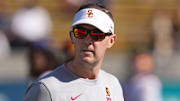 Oct 28, 2023; Berkeley, California, USA; USC Trojans head coach Lincoln Riley before the game against the California Golden Bears at California Memorial Stadium. Mandatory Credit: Darren Yamashita-Imagn Images