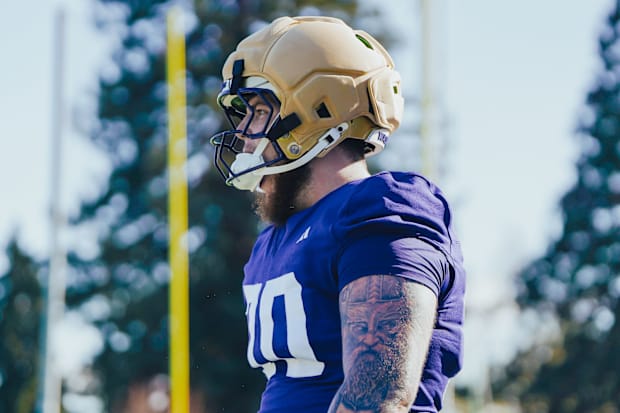 Moose Hylkema waits his turn during spring ball.