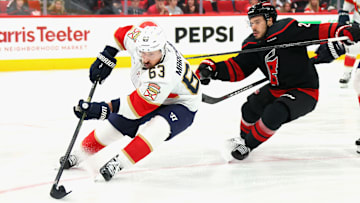 Brad Marchand of the Florida Panthers controlling the puck. Photo Credit