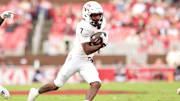 Texas A&M Aggies wide receiver KC Concepcion runs after a catch against the Arkansas Razorbacks.