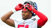 New York Giants linebacker Abdul Carter (51) is shown as he pauses from practice, Sunday, July 27, 2025, in East Rutherford.