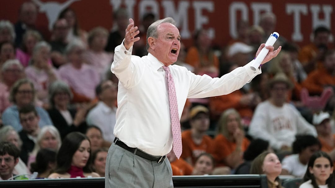 Feb 9, 2026; Austin, Texas, USA; Texas Longhorns head coach Vic Schaefer reacts during the second half against the Kentucky Wildcats at Moody Center. Mandatory Credit: Dustin Safranek-Imagn Images Feb 9, 2026; Austin, Texas, USA; Texas Longhorns head coach Vic Schaefer reacts during the second half against the Kentucky Wildcats at Moody Center. Mandatory Credit: Dustin Safranek-Imagn Images