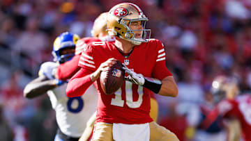 San Francisco 49ers quarterback Mac Jones (10)