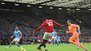 Marcus Rashford menjadi penentu kemenangan Manchester United atas Manchester City