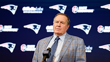 Jan 11, 2024; Foxborough, MA, USA; New England Patriots former head coach Bill Belichick holds a