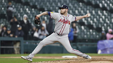 Apr 1, 2024; Chicago, Illinois, USA; Atlanta Braves relief pitcher Tyler Matzek (68) pitches against the Chicago White Sox during the ninth inning at Guaranteed Rate Field. Mandatory Credit: Kamil Krzaczynski-Imagn Images