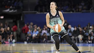 New York Liberty guard Ionescu looks to shoot against the Chicago Sky at Wintrust Arena. 