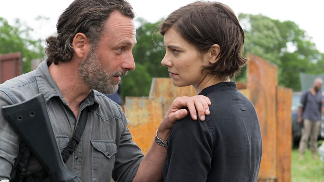 Andrew Lincoln as Rick Grimes, Lauren Cohan as Maggie Greene in  The Walking Dead Season 8, Episode 1 