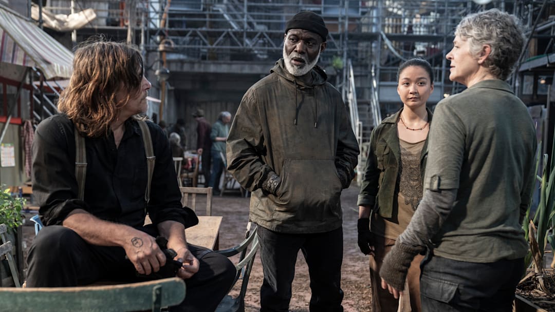Norman Reedus as Daryl Dixon, Melissa McBride as Carol Peletier, Eriq Ebouaney as Fallou - The Walking Dead: Daryl Dixon _ Season 2, Episode 5 - Photo Credit: Emmanuel Guimier/AMC