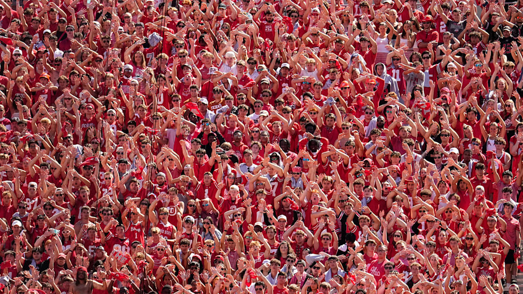 Ohio State Buckeyes students cheer during the NCAA football game against the Texas Longhorns at Ohio Stadium on Aug. 30, 2025.