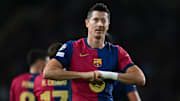 Robert Lewandowski disputando la Champions League con el FC Barcelona 