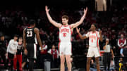 Mar 26, 2024; Columbus, OH, USA; Ohio State Buckeyes forward Jamison Battle (10) tries to involve the crowd during the second half of the NIT quarterfinals against the Georgia Bulldogs at Value City Arena. Ohio State lost 79-77.