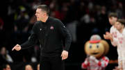 Mar 26, 2024; Columbus, OH, USA; Ohio State Buckeyes head coach Jake Diebler motions to his team during the first half of the NIT quarterfinals against the Georgia Bulldogs at Value City Arena.