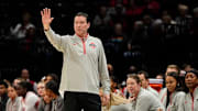 Ohio State Buckeyes head coach Kevin McGuff motions during the first half of the NCAA women's basketball game against the Charlotte 49ers at Value City Arena on Tuesday, Nov. 12, 2024. Ohio State won 94-53.