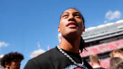 Ohio State Buckeyes commit Chris Henry Jr. of Mater Dei High School in California walks across the sideline prior to the NCAA football game between the Ohio State Buckeyes and the Texas Longhorns at Ohio Stadium on Aug. 30, 2025.