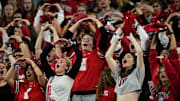 Ohio State Buckeyes fans cheer during the Big Ten Conference championship game against the Indiana Hoosiers at Lucas Oil Stadium in Indianapolis on Dec. 6, 2025. Ohio State lost 13-10.