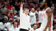 Mar 26, 2024; Columbus, OH, USA; Georgia Bulldogs head coach Mike White motions to his team during the second half of the NIT quarterfinals against the Ohio State Buckeyes at Value City Arena. Ohio State lost 79-77.