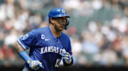 Kansas City Royals catcher Salvador Perez (13) rounds the bases after hitting a two-run home run against the Chicago White Sox during the fourth inning at Rate Field on June 8. 