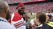 LeBron James greets fans before Ohio State's 2022 football game against Notre Dame.