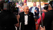 Lee Corso arrives on the set of ESPN College GameDay prior to the game between the Ohio State Buckeyes and the Texas Longhorns
