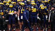 Michigan Wolverines head coach Sherrone Moore prepares to lead his team onto the field for the NCAA football game against the Ohio State Buckeyes at Michigan Stadium in Ann Arbor, Mich. on Nov. 29, 2025. Ohio State won 27-9.