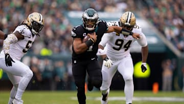 The Saints couldn't stop Jalen Hurts in their last two meetings in 2021 and '20. (Getty Images).