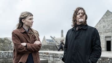 Clémence Poésy as Isabelle, Norman Reedus as Daryl Dixon - The Walking Dead: Daryl Dixon _ Season 2, Episode 1 - Photo Credit: Emmanuel Guimier/AMC