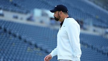 Oct 12, 2024; Eugene, Oregon, USA; Ohio State Buckeyes head coach Ryan Day walks across the field at Autzen Stadium prior to the NCAA football game against the Oregon Ducks.