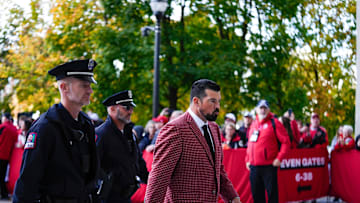 Ohio State Buckeyes head coach Ryan Day arrives to the stadium before the game against the Purdue Boilermakers at Ohio Stadium on Saturday, Nov. 9, 2024 in Columbus, Ohio.