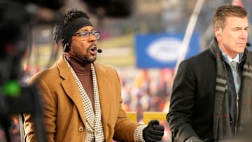 Desmond Howard talks on the set of ESPN College GameDay prior to the College Football Playoff first round game between the Ohio State Buckeyes and Tennessee Volunteers in Columbus on Dec. 21, 2024.