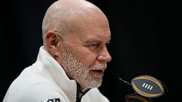 Ohio State Buckeyes defensive coordinator Jim Knowles speaks during Media Day for the College Football Playoff against the Notre Dame Fighting Irish at the Georgia World Congress Center in Atlanta on Jan. 18, 2025.