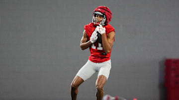 Ohio State Buckeyes wide receiver Quincy Porter (11) catches a ball during spring football practice at the Woody Hayes Athletic Center on March 17, 2025.