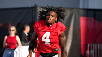 Ohio State Buckeyes wide receiver Jeremiah Smith (4) takes the field for football training camp at the Woody Hayes Athletic Center on Aug. 1, 2025.