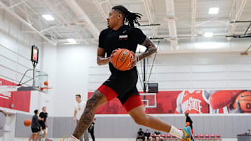 Ohio State Buckeyes forward Devin Royal dribbles during offseason practice at the Schottenstein Center on June 18, 2025.
