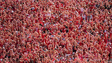 Ohio State Buckeyes students cheer during the NCAA football game against the Texas Longhorns at Ohio Stadium on Aug. 30, 2025.