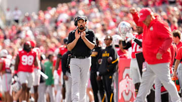 Ohio State Buckeyes head coach Ryan Day watches during the first half of the NCAA football game against the Grambling State Tigers at Ohio Stadium on Sept. 6, 2025.