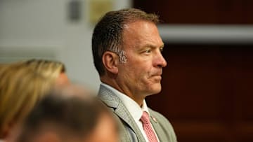Athletic director Ross Bjork attends the Ohio State University Board of Trustees meeting at the Longaberger Alumni House on Aug. 20, 2025.