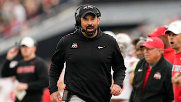 Ohio State Buckeyes head coach Ryan Day walks the sideline during the NCAA football game against the Purdue Boilermakers at Ross-Ade Stadium in West Lafayette, Ind. on Nov. 8, 2025. Ohio State won 34-10.