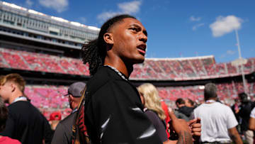 Ohio State Buckeyes commit Chris Henry Jr. of Mater Dei High School in California walks across the sideline prior to the NCAA football game between the Ohio State Buckeyes and the Texas Longhorns at Ohio Stadium on Aug. 30, 2025.