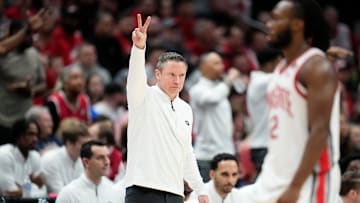 Mar 26, 2024; Columbus, OH, USA; Georgia Bulldogs head coach Mike White motions to his team during the second half of the NIT quarterfinals against the Ohio State Buckeyes at Value City Arena. Ohio State lost 79-77.